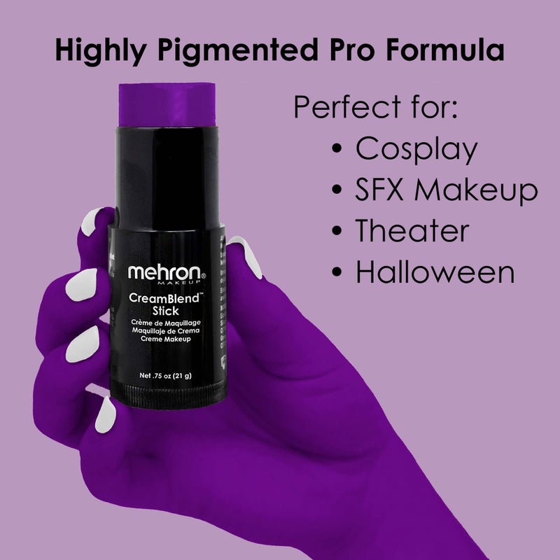 Mehron Makeup CreamBlend Stick | Face Paint, Body Paint, & Foundation Cream Makeup | Perfect for Halloween .75 oz (PURPLE) - Image 3